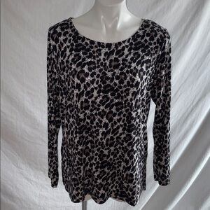 Mario Serrani  Italy Leopard Print Long Sleeve Women's Top - Black & Cream